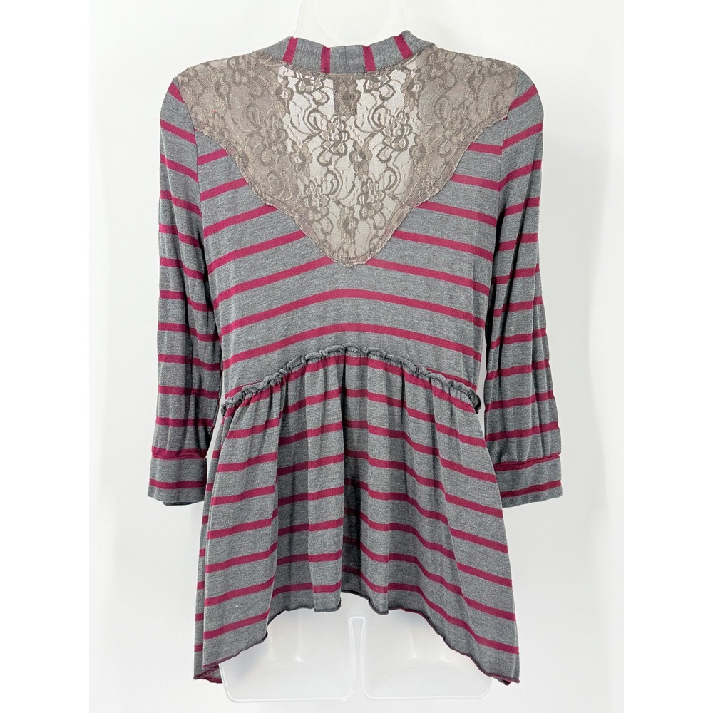 Wet Seal Cardigan Womens XL Gray Pink Striped Lace Y2k Peplum Indie Twee elena